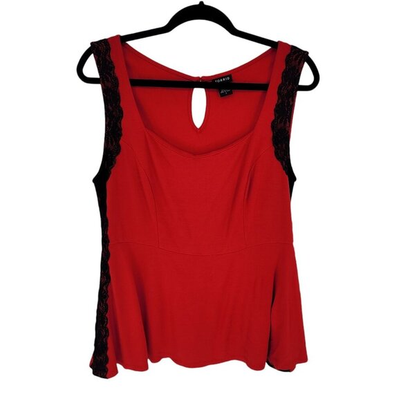 Torrid 1 1x red black side lace peplum sleeveless tank top scoop neck stretch - Picture 1 of 9